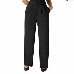 Halara Pants Womens Small Black Straight Leg Pleated High Waisted Trousers NWT